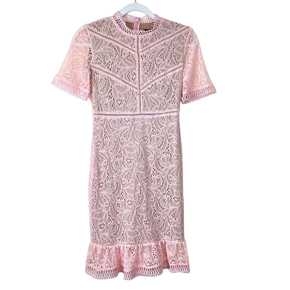 Bardot Pink Theodora Lace Sheath Mini Dress NWOT Size 4 / XS - Picture 2 of 10
